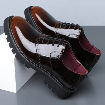 Pantofi bărbați din piele, eleganți, în stil britanic, lucioși, versatili pentru purtare zilnică