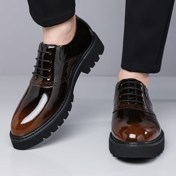 Pantofi bărbați din piele, eleganți, în stil britanic, lucioși, versatili pentru purtare zilnică