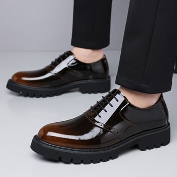 Pantofi bărbați din piele, eleganți, în stil britanic, lucioși, versatili pentru purtare zilnică
