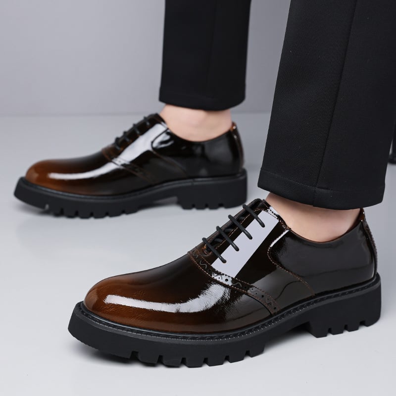 Pantofi bărbați din piele, eleganți, în stil britanic, lucioși, versatili pentru purtare zilnică