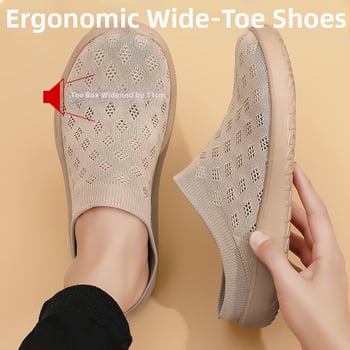 Flyknit rugalmas széles orrú slip-on cipő férfiak és nők számára, nyári légáteresztő hálós felsőrésszel, kényelmes mindennapi viselet, széles méret
