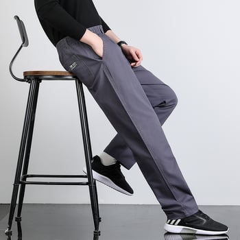 Pantaloni bărbați cu talie elastică, croială dreaptă, din bumbac respirabil (peste 96%), casual și de zi cu zi pentru primăvară-vară