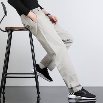 Pantaloni bărbați cu talie elastică, croială dreaptă, din bumbac respirabil (peste 96%), casual și de zi cu zi pentru primăvară-vară