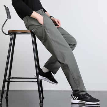 Pantaloni bărbați cu talie elastică, croială dreaptă, din bumbac respirabil (peste 96%), casual și de zi cu zi pentru primăvară-vară