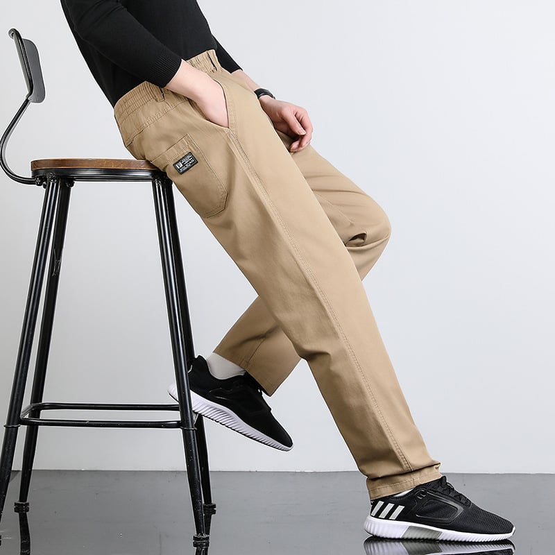 Pantaloni bărbați cu talie elastică, croială dreaptă, din bumbac respirabil (peste 96%), casual și de zi cu zi pentru primăvară-vară