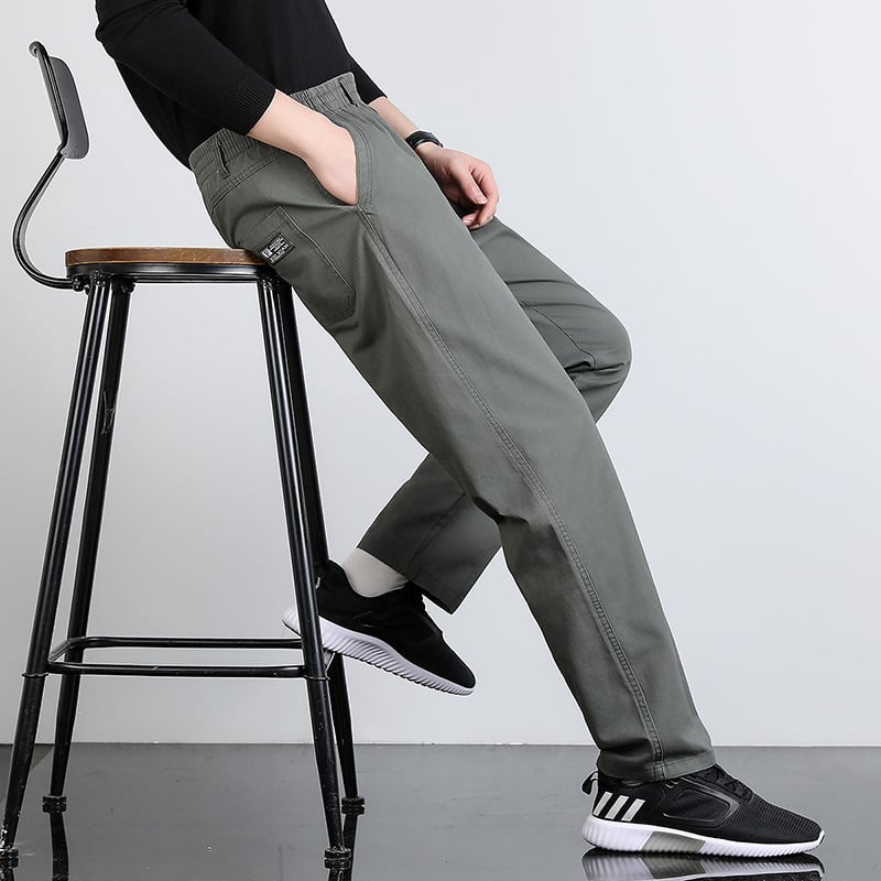 Pantaloni bărbați cu talie elastică, croială dreaptă, din bumbac respirabil (peste 96%), casual și de zi cu zi pentru primăvară-vară