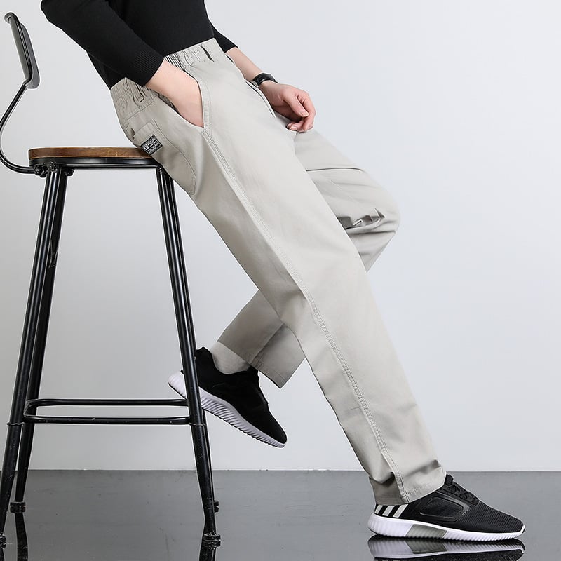 Pantaloni bărbați cu talie elastică, croială dreaptă, din bumbac respirabil (peste 96%), casual și de zi cu zi pentru primăvară-vară