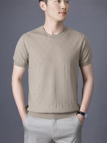 Tricou tricotat din Lyocell, mânecă scurtă, guler rotund, pentru bărbați — croială Slim, vară, stil coreean