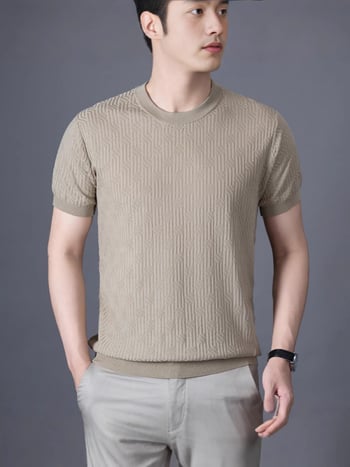 Tricou tricotat din Lyocell, mânecă scurtă, guler rotund, pentru bărbați — croială Slim, vară, stil coreean