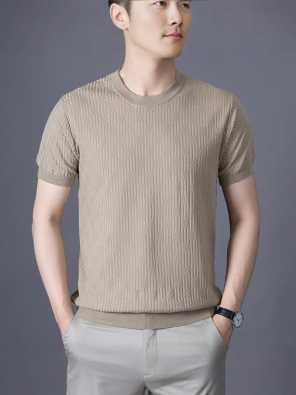 Tricou tricotat din Lyocell, mânecă scurtă, guler rotund, pentru bărbați — croială Slim, vară, stil coreean