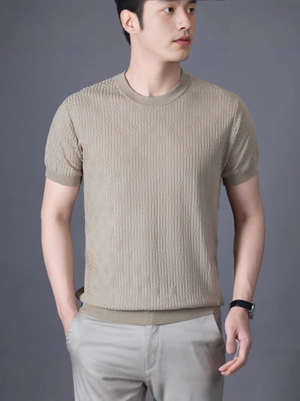 Tricou tricotat din Lyocell, mânecă scurtă, guler rotund, pentru bărbați — croială Slim, vară, stil coreean