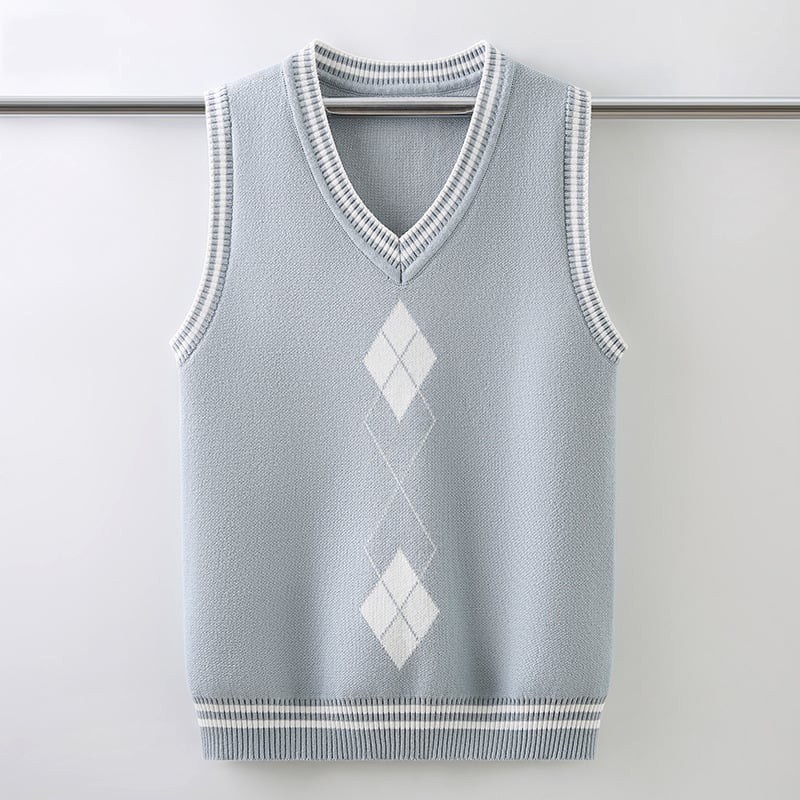 Vestă tricotată pentru uniformă școlară pentru băieți, căptușită cu fleece, toamnă-iarnă, decolteu în V, culoare solidă