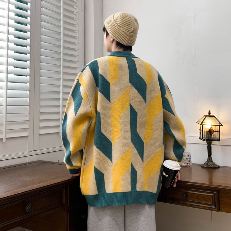 Anyang férfi pulóver ősz–télre, vastagított anyag, félmagas gallér, jacquard kontrasztos kötött pulóver, retro lezser stílus