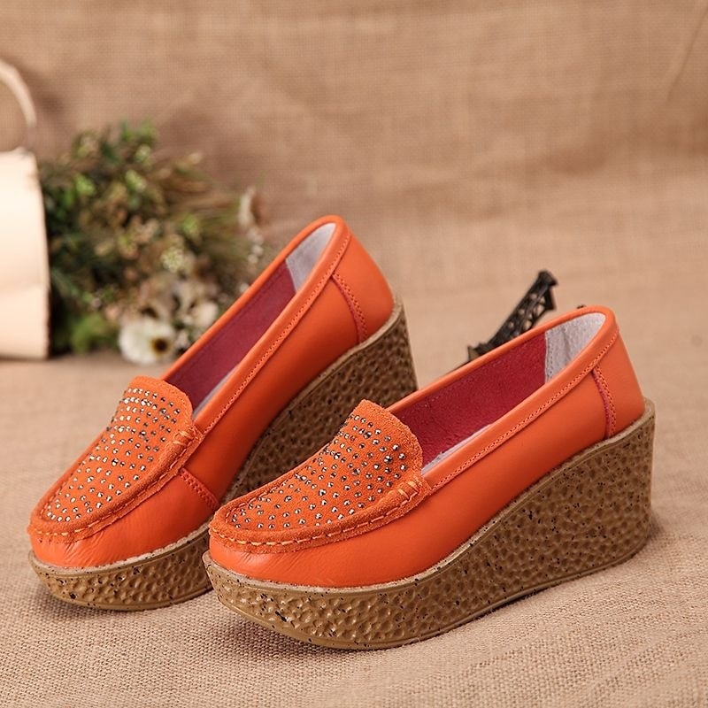 Pantofi dama din piele naturală, șireturi, platformă cu toc mic, talpă antiderapantă, casual pentru zi cu zi