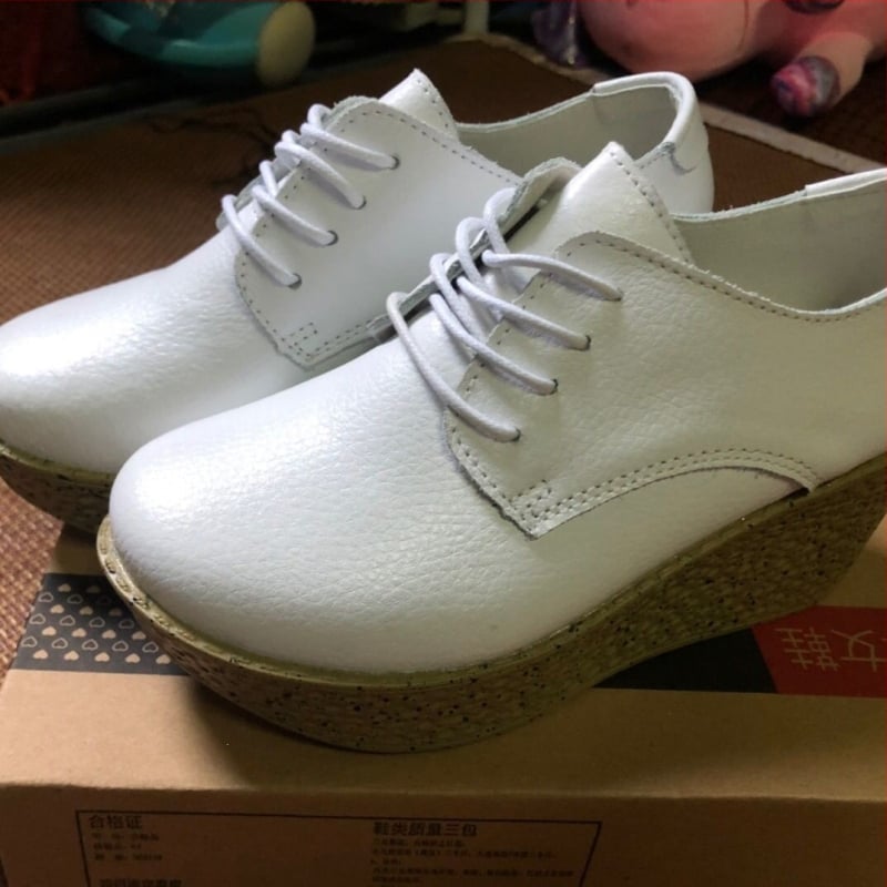 Pantofi dama din piele naturală, șireturi, platformă cu toc mic, talpă antiderapantă, casual pentru zi cu zi
