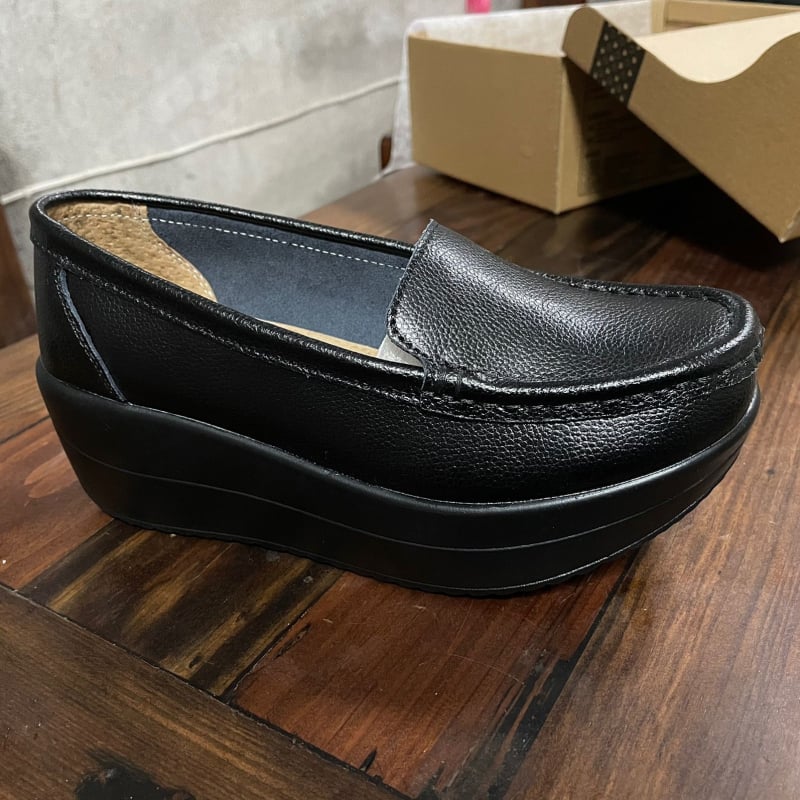 Pantofi dama din piele naturală, șireturi, platformă cu toc mic, talpă antiderapantă, casual pentru zi cu zi