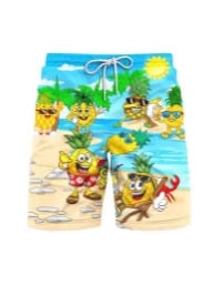 Șorturi de stradă pentru bărbați cu model de ananas în stil desen animat