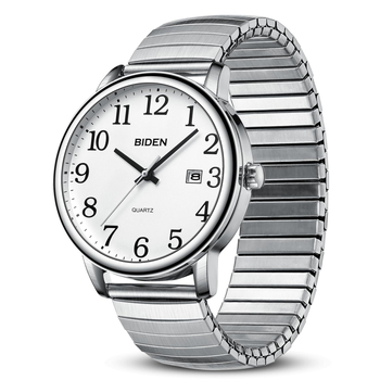 Biden pánske quartz hodinky, vodotesné do 30 m, obchodný štýl, kruhový ciferník 38 mm, model 0404a, puzdro zliatiny, kovový remienok.