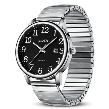 Biden pánske quartz hodinky, vodotesné do 30 m, obchodný štýl, kruhový ciferník 38 mm, model 0404a, puzdro zliatiny, kovový remienok.