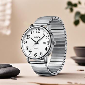Biden pánske quartz hodinky, vodotesné do 30 m, obchodný štýl, kruhový ciferník 38 mm, model 0404a, puzdro zliatiny, kovový remienok.