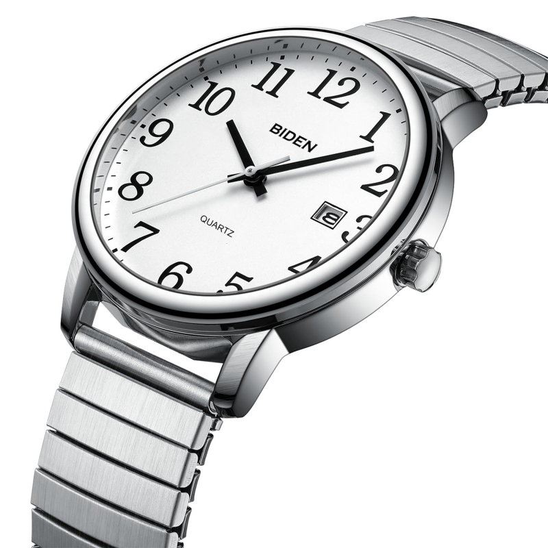 Biden pánske quartz hodinky, vodotesné do 30 m, obchodný štýl, kruhový ciferník 38 mm, model 0404a, puzdro zliatiny, kovový remienok.