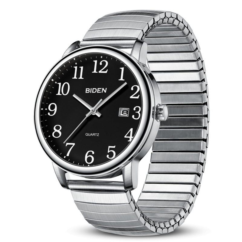 Biden pánske quartz hodinky, vodotesné do 30 m, obchodný štýl, kruhový ciferník 38 mm, model 0404a, puzdro zliatiny, kovový remienok.