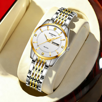 Fourorn B970 Dámske módne quartz hodinky, kruhový ciferník 30 mm, hrúbka 9 mm, remienok z ušľachtilej ocele, kalendár a zobrazenie dňa, vodotesnosť 10 m