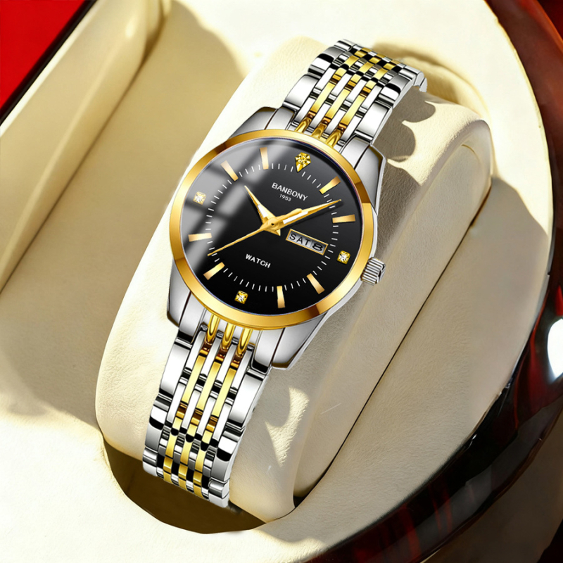 Fourorn B970 Dámske módne quartz hodinky, kruhový ciferník 30 mm, hrúbka 9 mm, remienok z ušľachtilej ocele, kalendár a zobrazenie dňa, vodotesnosť 10 m