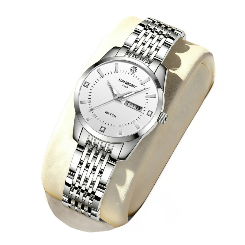 Fourorn B970 Dámske módne quartz hodinky, kruhový ciferník 30 mm, hrúbka 9 mm, remienok z ušľachtilej ocele, kalendár a zobrazenie dňa, vodotesnosť 10 m