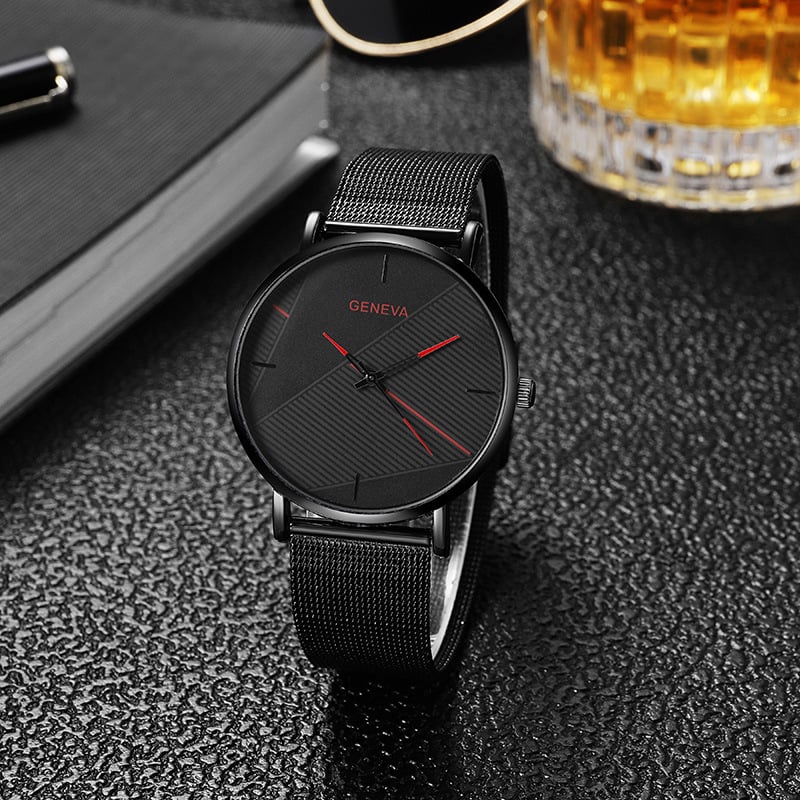 Pánske hodinky s sieťovým remienkom, quartz, minimalistický dizajn, 40 mm ciferník