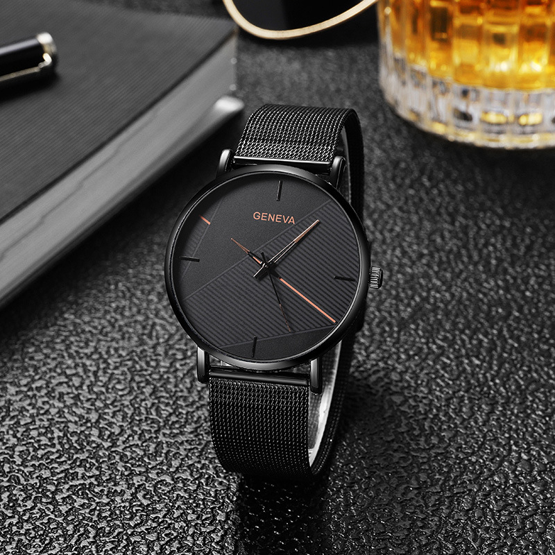 Pánske hodinky s sieťovým remienkom, quartz, minimalistický dizajn, 40 mm ciferník