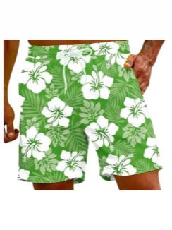 Imprimeu 3D cu hibiscus roșu, șorturi de baie pentru bărbați cu croială lejeră, uscare rapidă pentru vară
