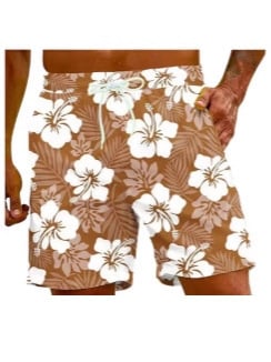 Imprimeu 3D cu hibiscus roșu, șorturi de baie pentru bărbați cu croială lejeră, uscare rapidă pentru vară