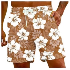 Imprimeu 3D cu hibiscus roșu, șorturi de baie pentru bărbați cu croială lejeră, uscare rapidă pentru vară