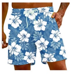 Imprimeu 3D cu hibiscus roșu, șorturi de baie pentru bărbați cu croială lejeră, uscare rapidă pentru vară
