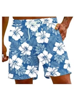 Imprimeu 3D cu hibiscus roșu, șorturi de baie pentru bărbați cu croială lejeră, uscare rapidă pentru vară