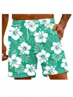 Imprimeu 3D cu hibiscus roșu, șorturi de baie pentru bărbați cu croială lejeră, uscare rapidă pentru vară