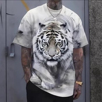 Tricou bărbați cu imprimeu 3D tigru, mâneci scurte, respirabil, uscare rapidă, vară