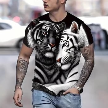 Tricou bărbați cu imprimeu 3D tigru, mâneci scurte, respirabil, uscare rapidă, vară