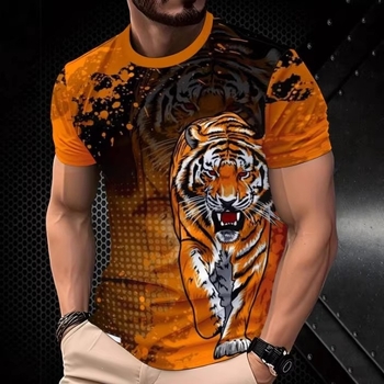 Tricou bărbați cu imprimeu 3D tigru, mâneci scurte, respirabil, uscare rapidă, vară