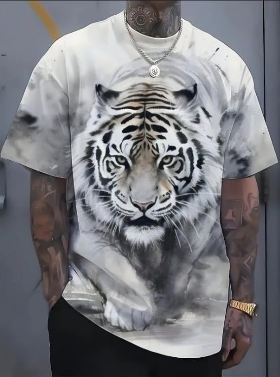 Tricou bărbați cu imprimeu 3D tigru, mâneci scurte, respirabil, uscare rapidă, vară
