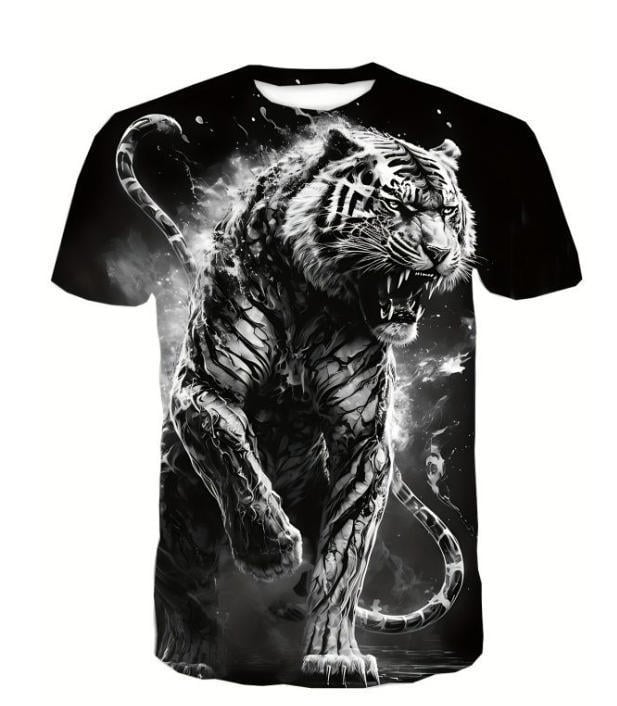 Tricou bărbați cu imprimeu 3D tigru, mâneci scurte, respirabil, uscare rapidă, vară