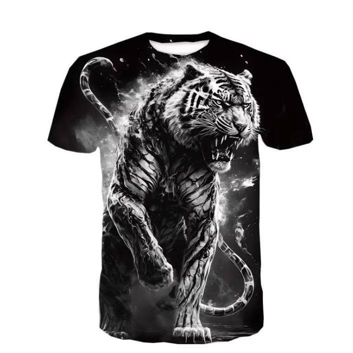 Tricou bărbați cu imprimeu 3D tigru, mâneci scurte, respirabil, uscare rapidă, vară