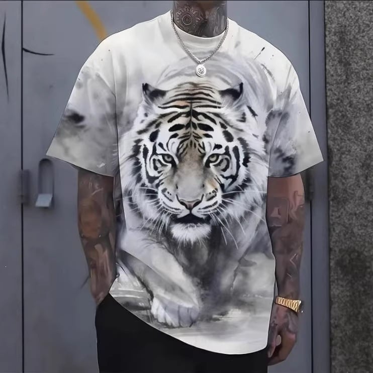 Tricou bărbați cu imprimeu 3D tigru, mâneci scurte, respirabil, uscare rapidă, vară