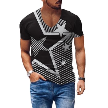 Tricou pentru bărbați cu decolteu în V, imprimare digitală 3D și model cu cruce