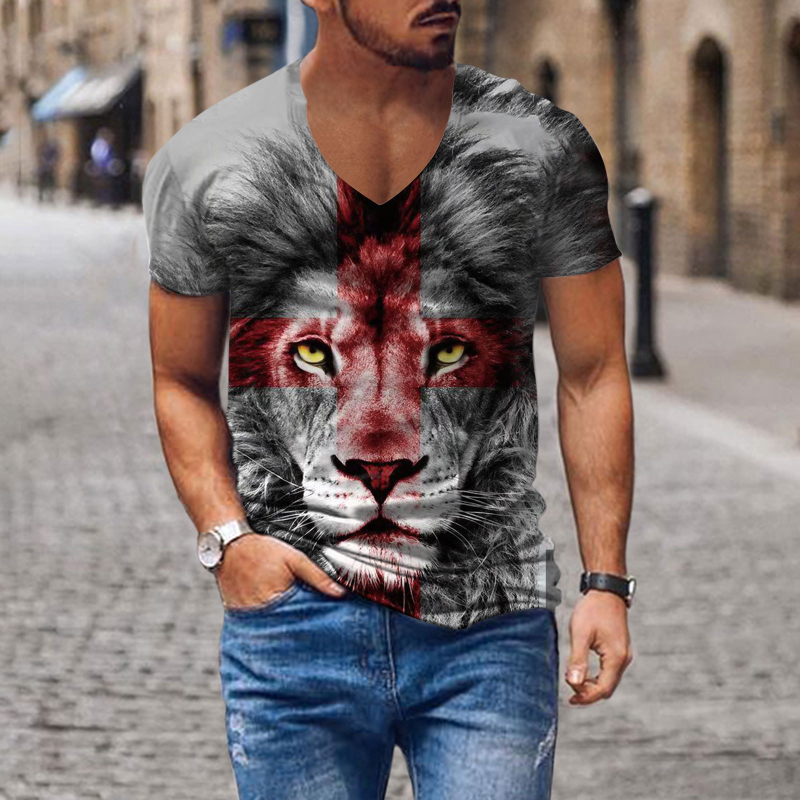 Tricou pentru bărbați cu decolteu în V, imprimare digitală 3D și model cu cruce