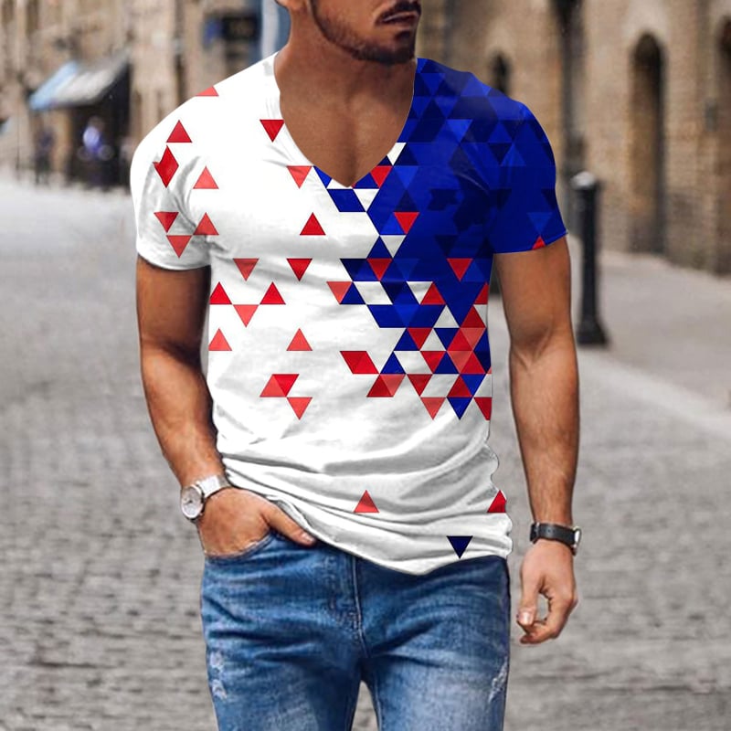 Tricou pentru bărbați cu decolteu în V, imprimare digitală 3D și model cu cruce