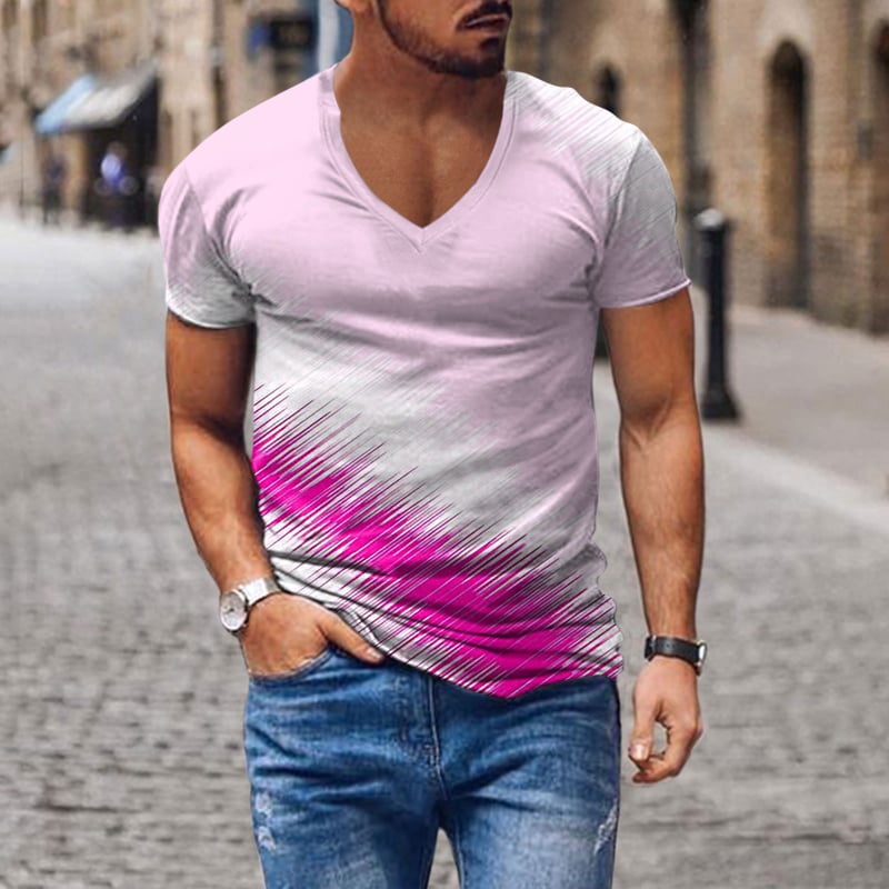 Tricou pentru bărbați cu decolteu în V, imprimare digitală 3D și model cu cruce