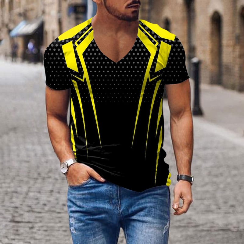 Tricou pentru bărbați cu decolteu în V, imprimare digitală 3D și model cu cruce