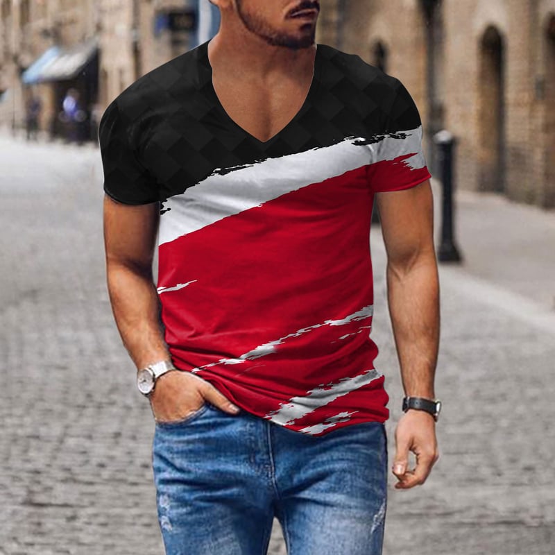 Tricou pentru bărbați cu decolteu în V, imprimare digitală 3D și model cu cruce